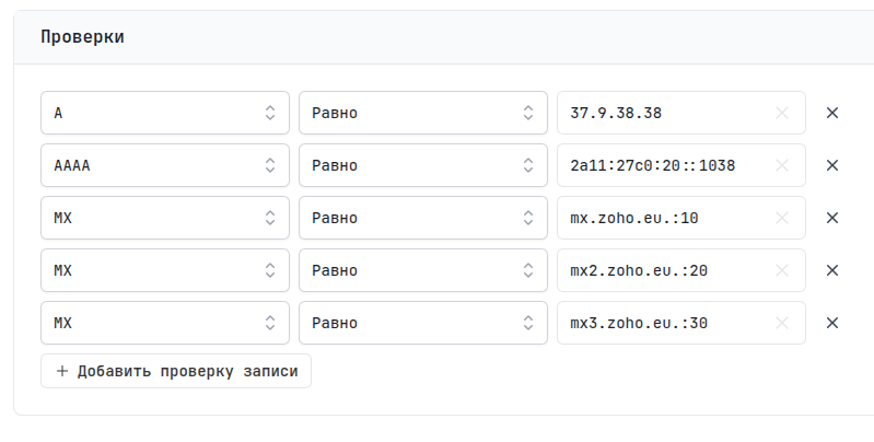 скриншот с параметрами проверок DNS монитора