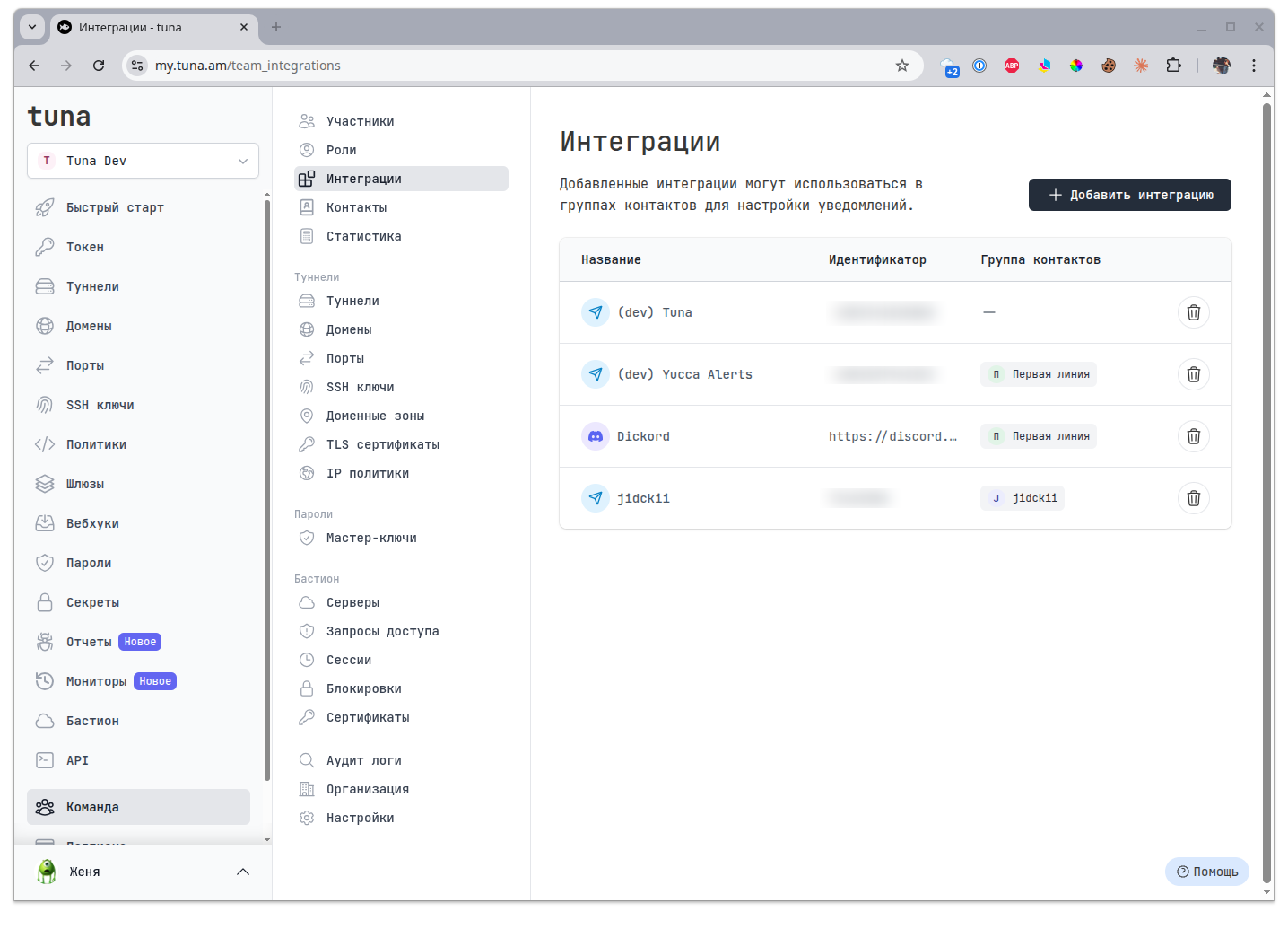 Главная страница интеграций